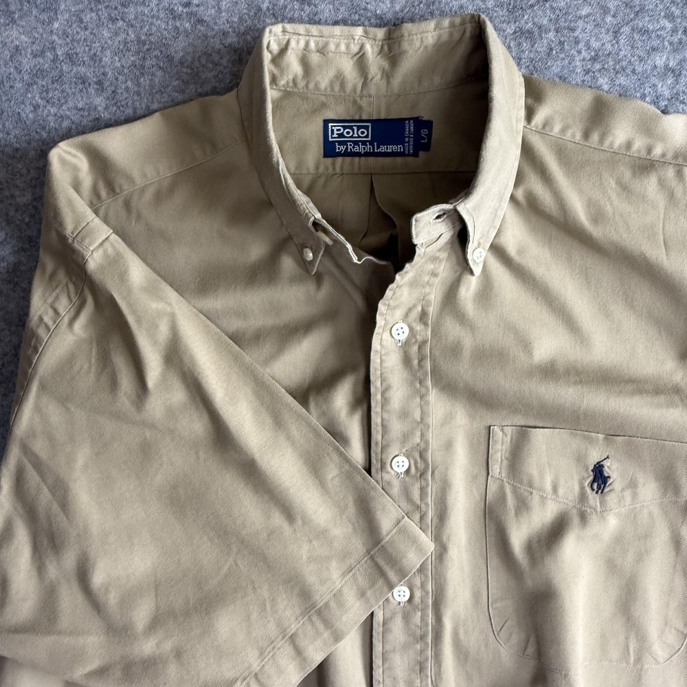 Polo By Ralph Lauren Shirt Mens Large Tan Button Down Short Sleeve Pony Logo
